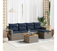 Set Divano da Giardino 6 pz con Cuscini Grigio in Polyrattan