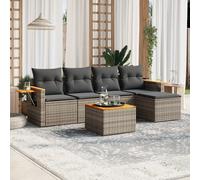 Set Divano da Giardino 6 pz con Cuscini Grigio in Polyrattan