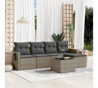 Set Divano da Giardino 6 pz con Cuscini Grigio in Polyrattan