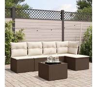 Set Divano da Giardino 6 pz con Cuscini Marrone in Polyrattan