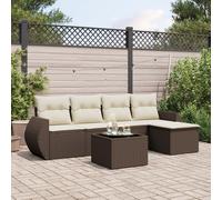 Set Divano da Giardino 6 pz con Cuscini Marrone in Polyrattan