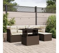 Set Divano da Giardino 6 pz con Cuscini Marrone in Polyrattan