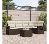 Set Divano da Giardino 6 pz con Cuscini Marrone in Polyrattan