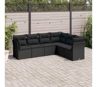 vidaXL Set Divano da Giardino 6 pz con Cuscini Nero in Polyrattan