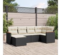 Set Divano da Giardino 6 pz con Cuscini Nero in Polyrattan