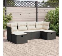 vidaXL Set Divano da Giardino 6 pz con Cuscini Nero in Polyrattan