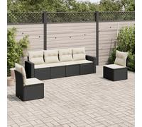 Set Divano da Giardino 6 pz con Cuscini Nero in Polyrattan
