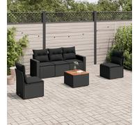vidaXL Set Divano da Giardino 6 pz con Cuscini Nero in Polyrattan
