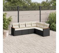 vidaXL Set Divano da Giardino 6 pz con Cuscini Nero in Polyrattan