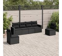 Set Divano da Giardino 6 pz con Cuscini Nero in Polyrattan
