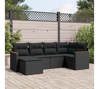 vidaXL Set Divano da Giardino 6 pz con Cuscini Nero in Polyrattan