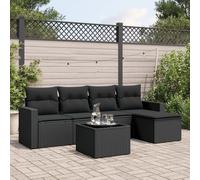 Set Divano da Giardino 6 pz con Cuscini Nero in Polyrattan