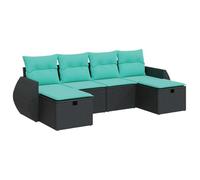 vidaXL Set Divano da Giardino 6 pz con Cuscini Nero in Polyrattan