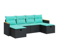 vidaXL Set Divano da Giardino 6 pz con Cuscini Nero in Polyrattan