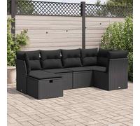 vidaXL Set Divano da Giardino 6 pz con Cuscini Nero in Polyrattan