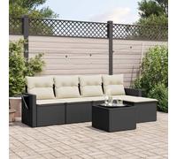 Set Divano da Giardino 6 pz con Cuscini Nero in Polyrattan