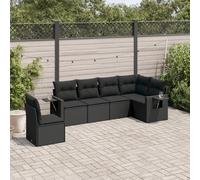 vidaXL Set Divano da Giardino 6 pz con Cuscini Nero in Polyrattan