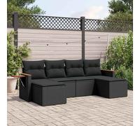 Set Divano da Giardino 6 pz con Cuscini Nero in Polyrattan