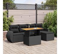 vidaXL Set Divano da Giardino 6 pz con Cuscini Nero in Polyrattan
