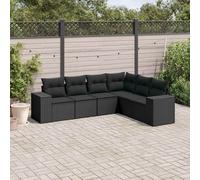Set Divano da Giardino 6 pz con Cuscini Nero in Polyrattan