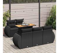 vidaXL Set Divano da Giardino 6 pz con Cuscini Nero in Polyrattan
