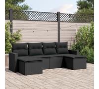 vidaXL Set Divano da Giardino 6 pz con Cuscini Nero in Polyrattan