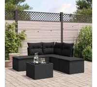 vidaXL Set Divano da Giardino 6 pz con Cuscini Nero in Polyrattan