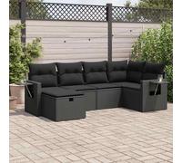 vidaXL Set Divano da Giardino 6 pz con Cuscini Nero in Polyrattan