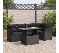 vidaXL Set Divano da Giardino 6 pz con Cuscini Nero in Polyrattan