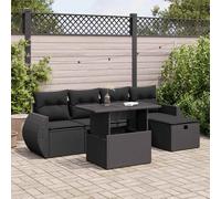 vidaXL Set Divano da Giardino 6 pz con Cuscini Nero in Polyrattan