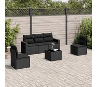 vidaXL Set Divano da Giardino 6 pz con Cuscini Nero in Polyrattan