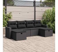 Set Divano da Giardino 6 pz con Cuscini Nero in Polyrattan