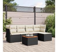 vidaXL Set Divano da Giardino 6 pz con Cuscini Nero in Polyrattan