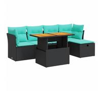 vidaXL Set Divano da Giardino 6 pz con Cuscini Nero Polyrattan Acacia