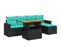 vidaXL Set Divano da Giardino 6 pz con Cuscini Nero Polyrattan Acacia