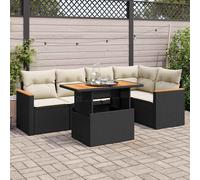 vidaXL Set Divano da Giardino 6 pz con Cuscini Nero Polyrattan Acacia