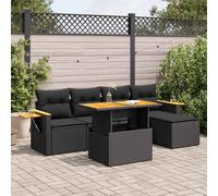 vidaXL Set Divano da Giardino 6 pz con Cuscini Nero Polyrattan Acacia