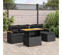 vidaXL Set Divano da Giardino 6 pz con Cuscini Nero Polyrattan Acacia