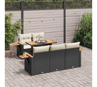 vidaXL Set Divano da Giardino 6 pz con Cuscini Nero Polyrattan Acacia