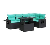 vidaXL Set Divano da Giardino 6 pz con Cuscini Nero Polyrattan Acacia, Set Divano da Patio, Set Divano in Rattan PE, Set arredo da Giardino