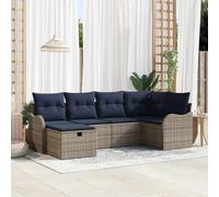 Set Divano da Giardino 6 pz Grigio e Blu Navy polyrattan