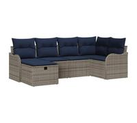 vidaXL Set Divano da Giardino 6 pz Grigio e Blu Navy polyrattan | si adatta a diverse configurazioni all'aperto, cuscini morbidi e accoglienti in grigio e blu navy per il massimo relax