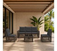 vidaXL Set di divani da giardino, 6 pezzi, grigio e grigio scuro, divano da giardino moderno, sedute all'aperto, resistenti alle intemperie, design modulare, mobili in rattan per patio