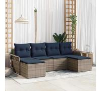 vidaXL Set Divano da Giardino con cuscino 6 pcs Grigio Poly Rattan, Set di divani da esterno, leggero e resistente, con scomparti e protezione UV, perfetto per il giardino