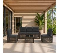vidaXL Set divano da giardino 6 pezzi grigio polyrattan, divano modulare moderno, mobili da giardino resistente, mobili da esterno in rattan, sedia confortevole