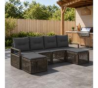 vidaXL Set di divani da giardino, 6 pezzi, grigio rattan sintetico, divano modulare per patio moderno, resistente alle intemperie, ideale per giardino, terrazza, spazi esterni