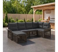 vidaXL Set di divani da giardino, 6 pezzi, grigio rattan sintetico, divano moderno per esterni, resistente alle intemperie, design modulare, comoda schiuma, sedili regolabili in giardino