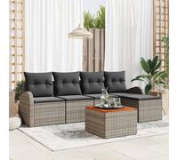 vidaXL Set di Divano da Giardino 6 Pezzi con Cuscini Grigi in Polirattan e Acacia