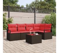 Set Divano da Giardino 6 pcs Marrone e Rosso polyrattan