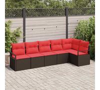 Set Divano da Giardino 6 pcs Marrone e Rosso polyrattan